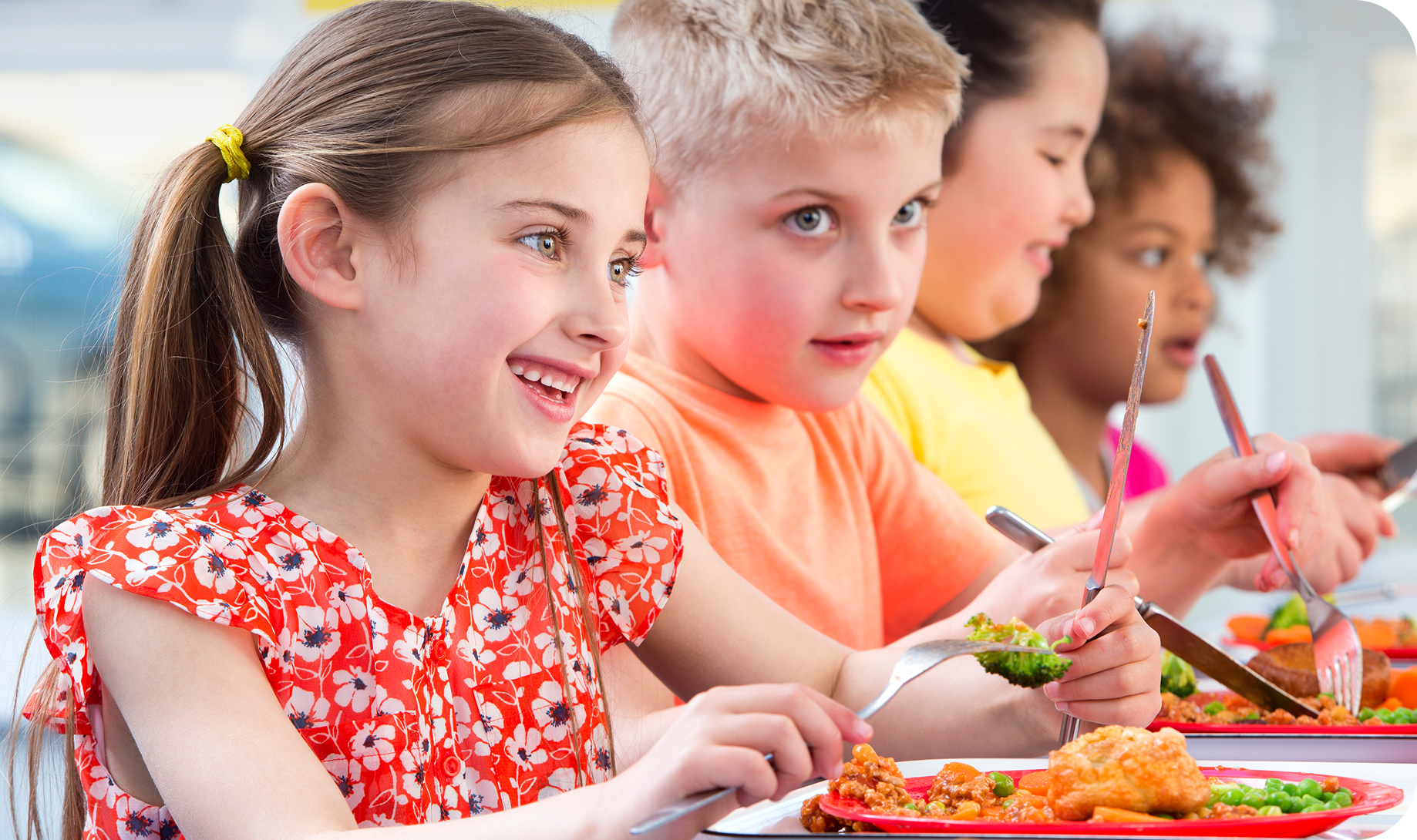 Young students eating food